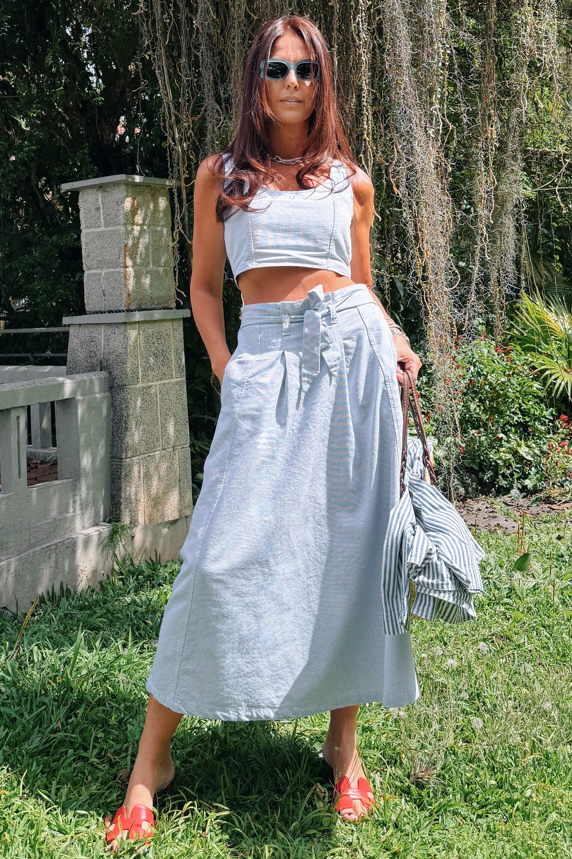 Saia Midi Veraneio em Sarja com Textura