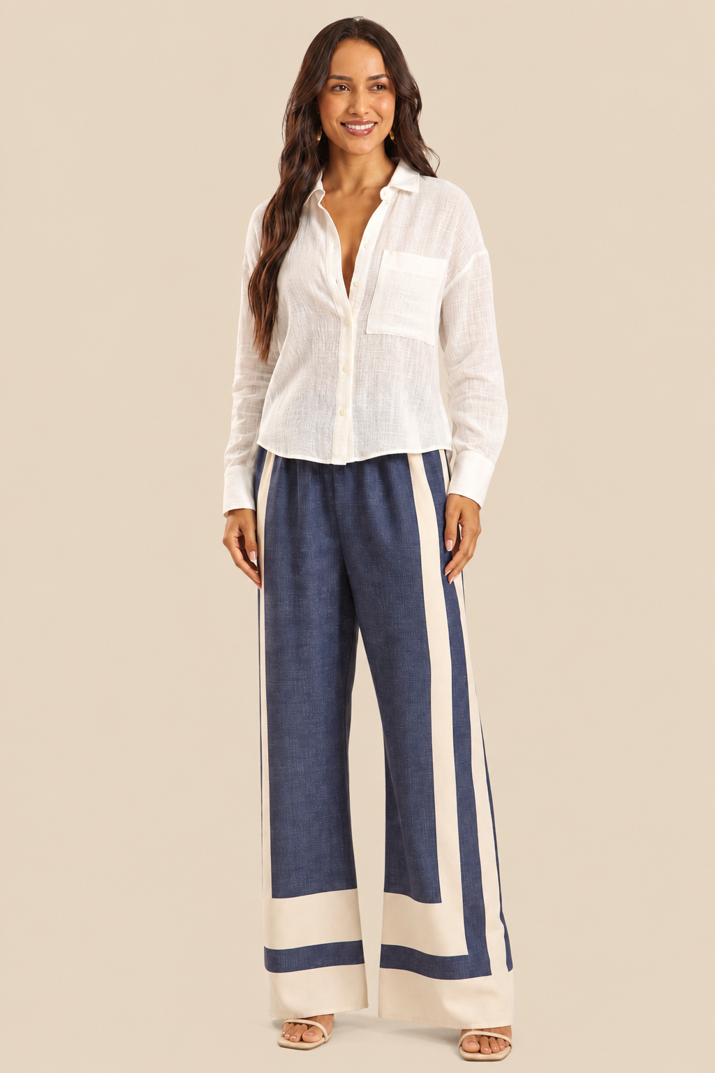 Calça Pantalona Plano Soft Listrada Miragem - Doce Trama
