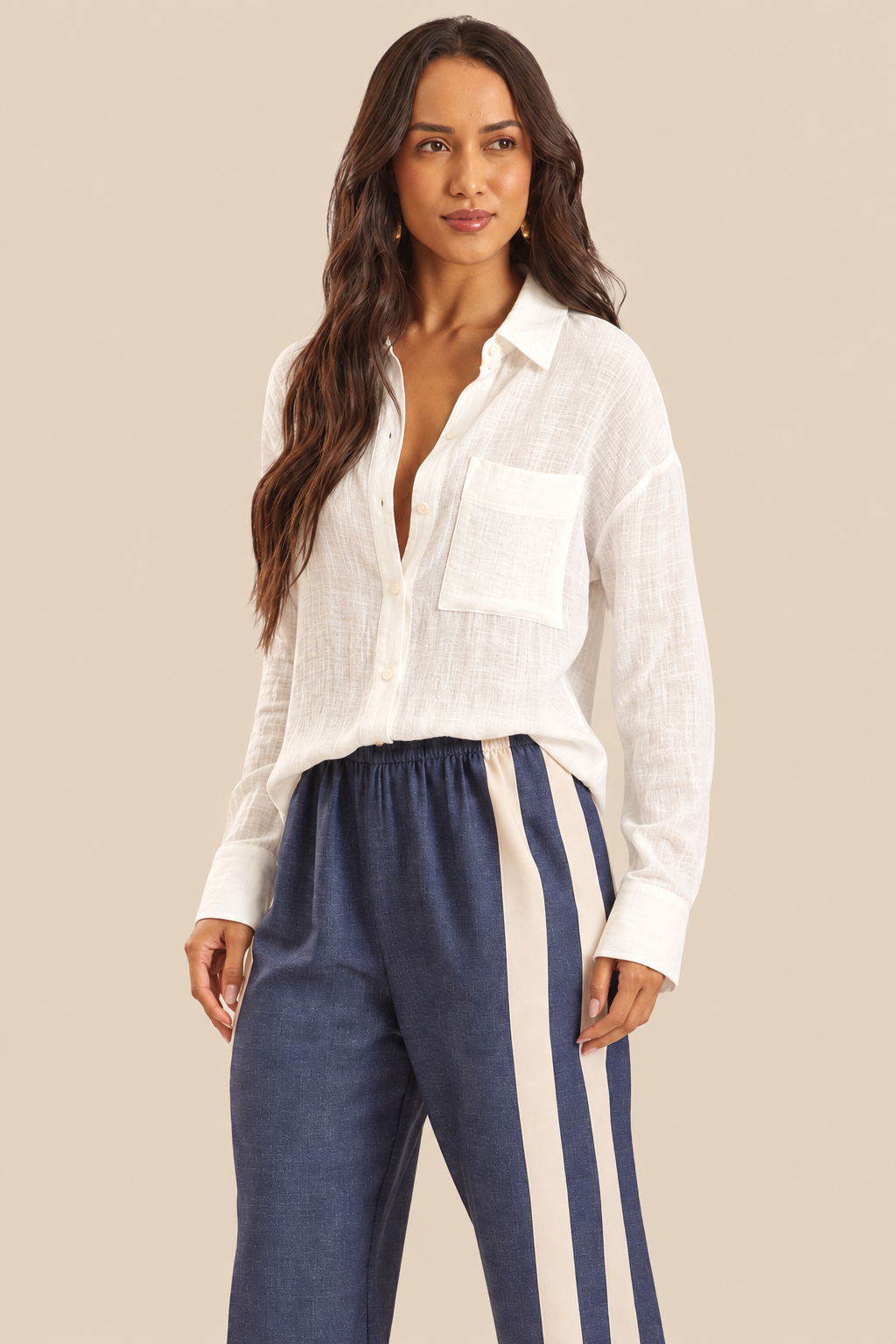 Calça Pantalona Plano Soft Listrada Miragem - Doce Trama