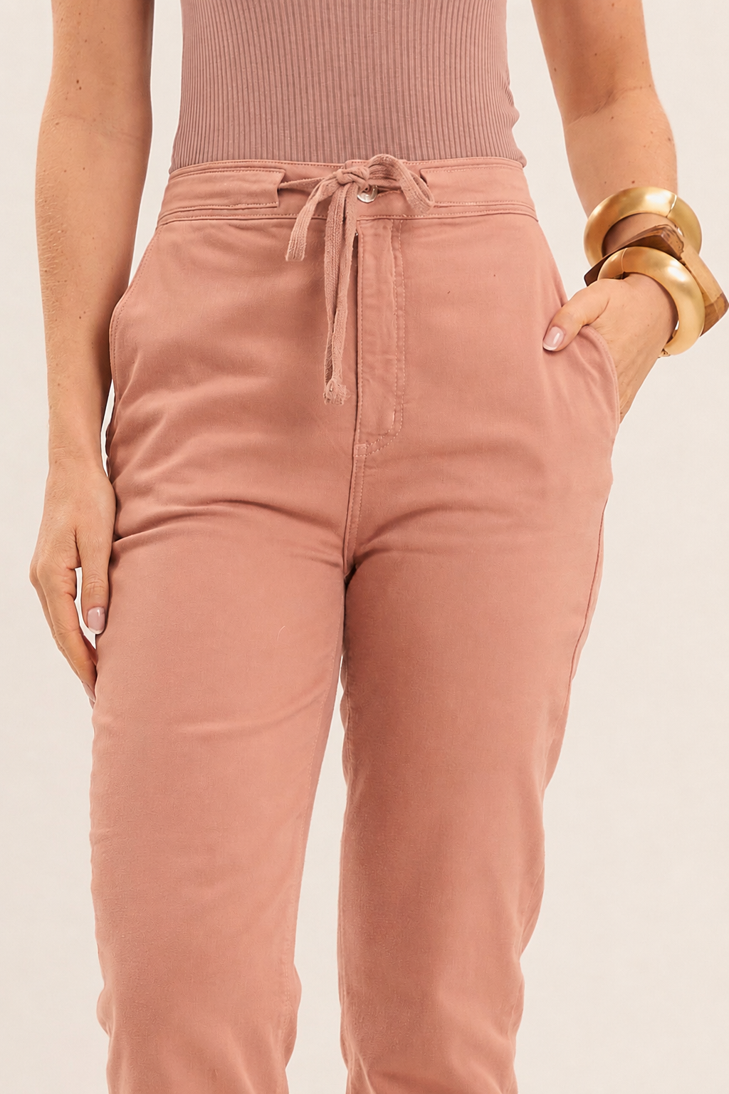 Calça Cintura Alta Boho com amarração