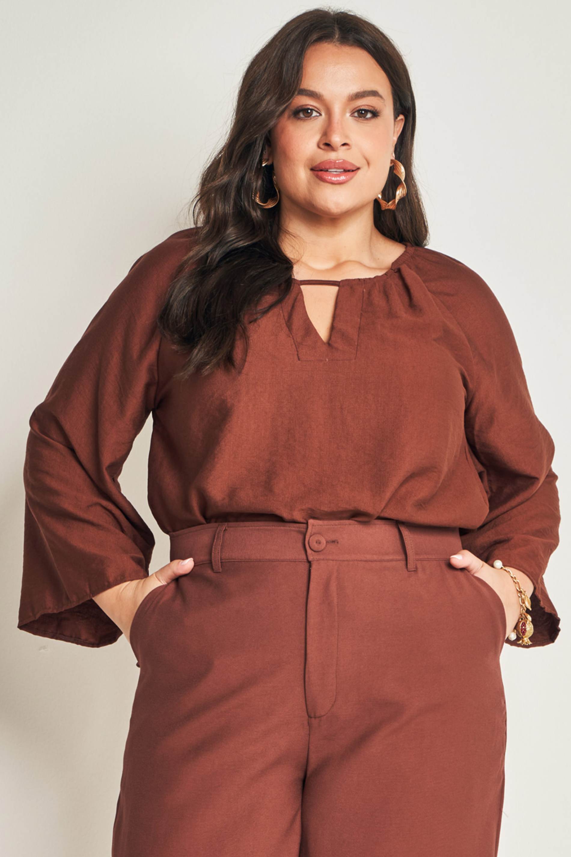 Blusa de Manga 7/8 em Plano Viscoflow